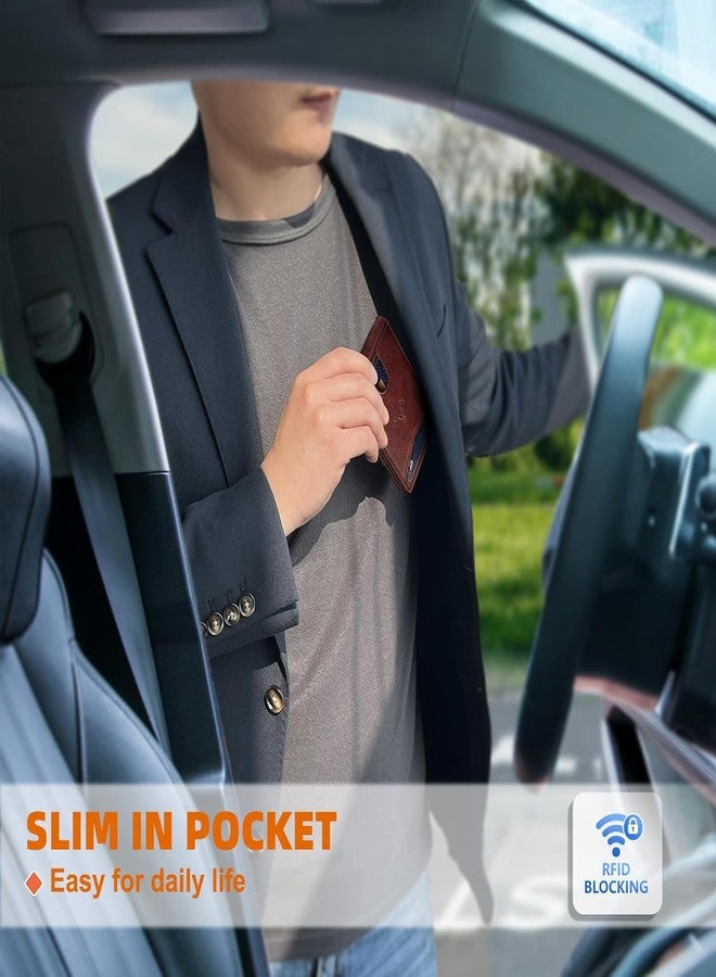 Contacts Slim RFID Blocking Leather Wallet for Men - Minimalist Bifold Card Holder with 11 Slots, ID Window & Cash Pocket - Front Pocket Wallet Gift for Daily Use & Travel (Brown) - Image 4